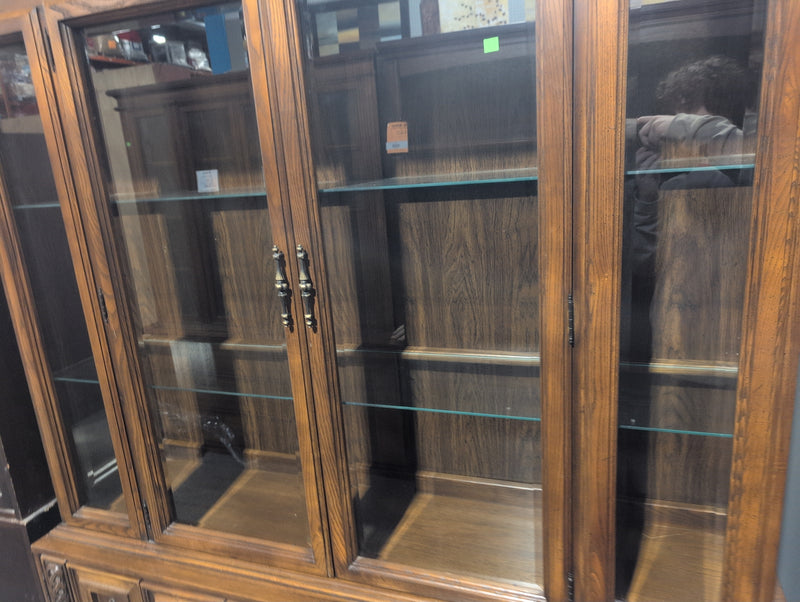 Large Wooden Buffet and Hutch with Glass Doors