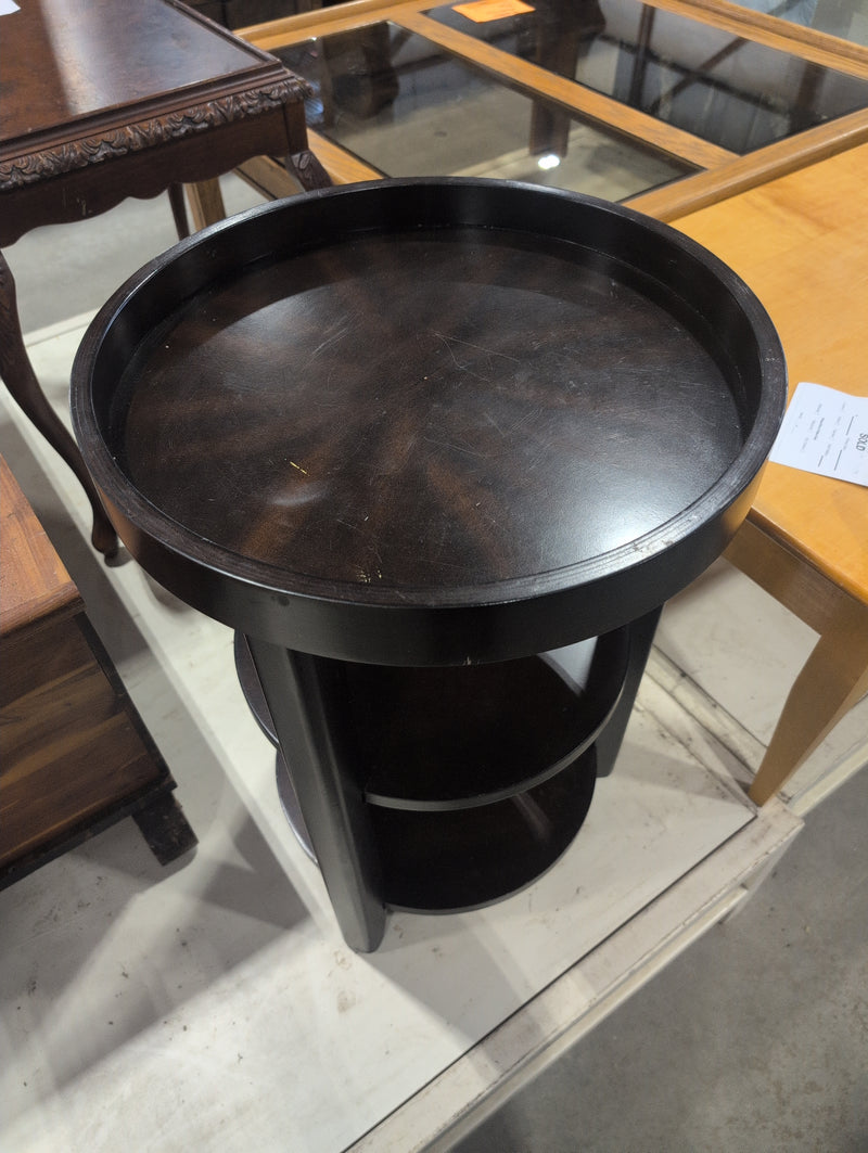 Dark Brown Round Side Table with Two Shelves