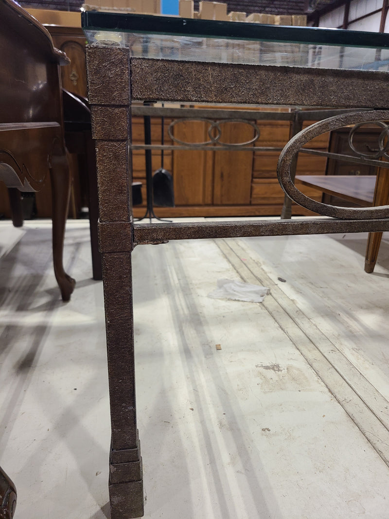 Metal Frame Coffee Table with Glass Top & Interlocking Ring Accent