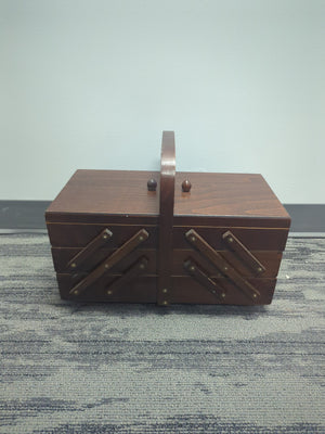 Vintage Wooden Accordion Fold Out Sewing Box