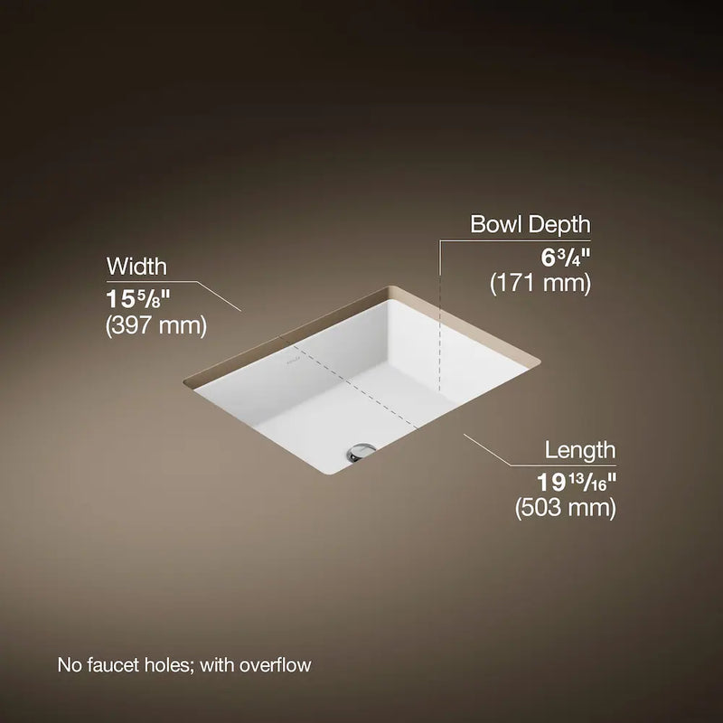 Kohler Rectangular Undermount Bathroom Sink with Overflow – White