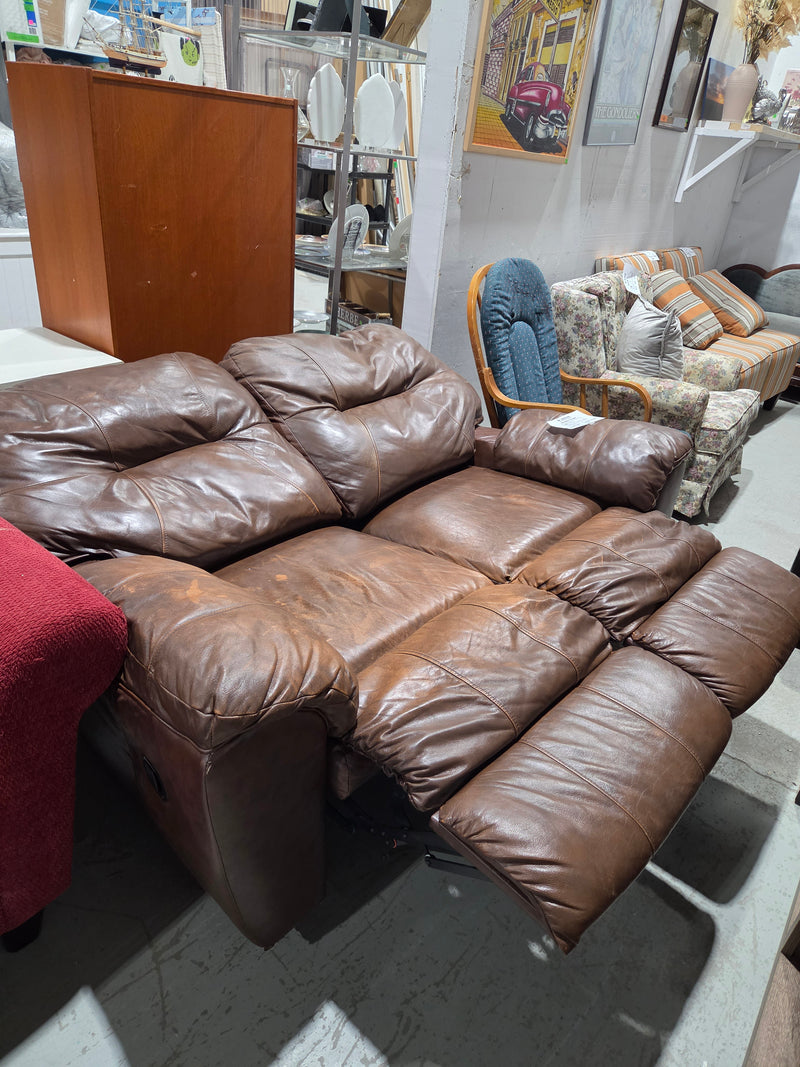 Brown Leather Dual-Reclining Loveseat