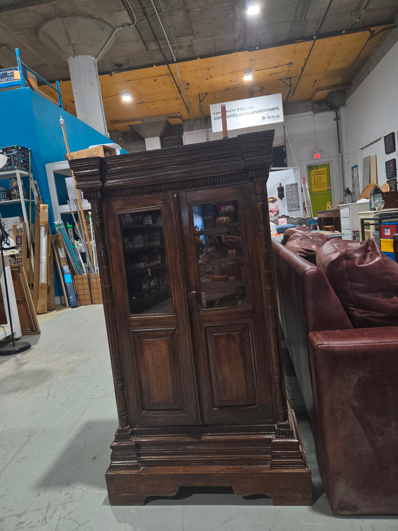Vintage Hand-Carved Cambodian Teak Display Cabinet