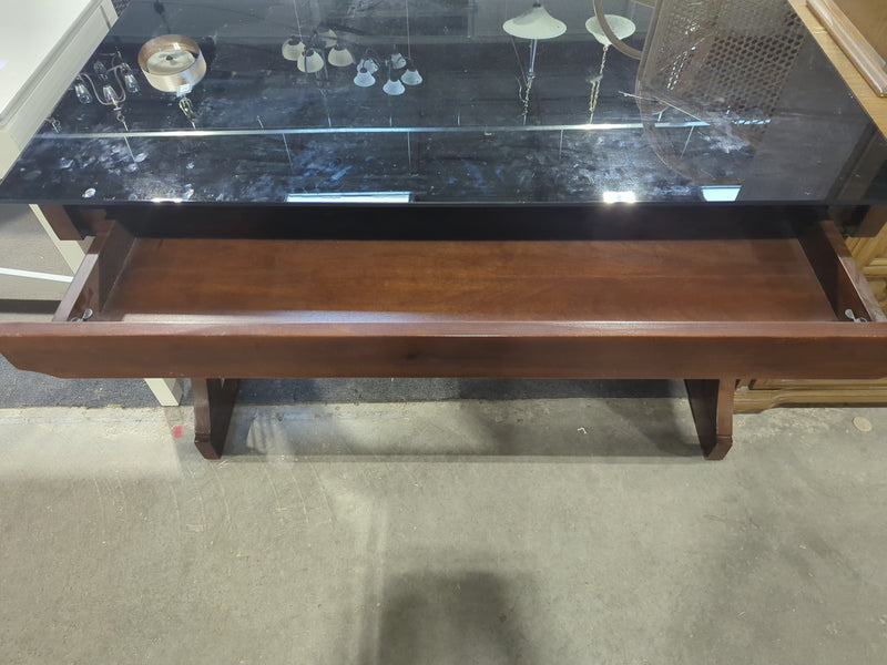 Glass-top Wooden Desk with Drawer