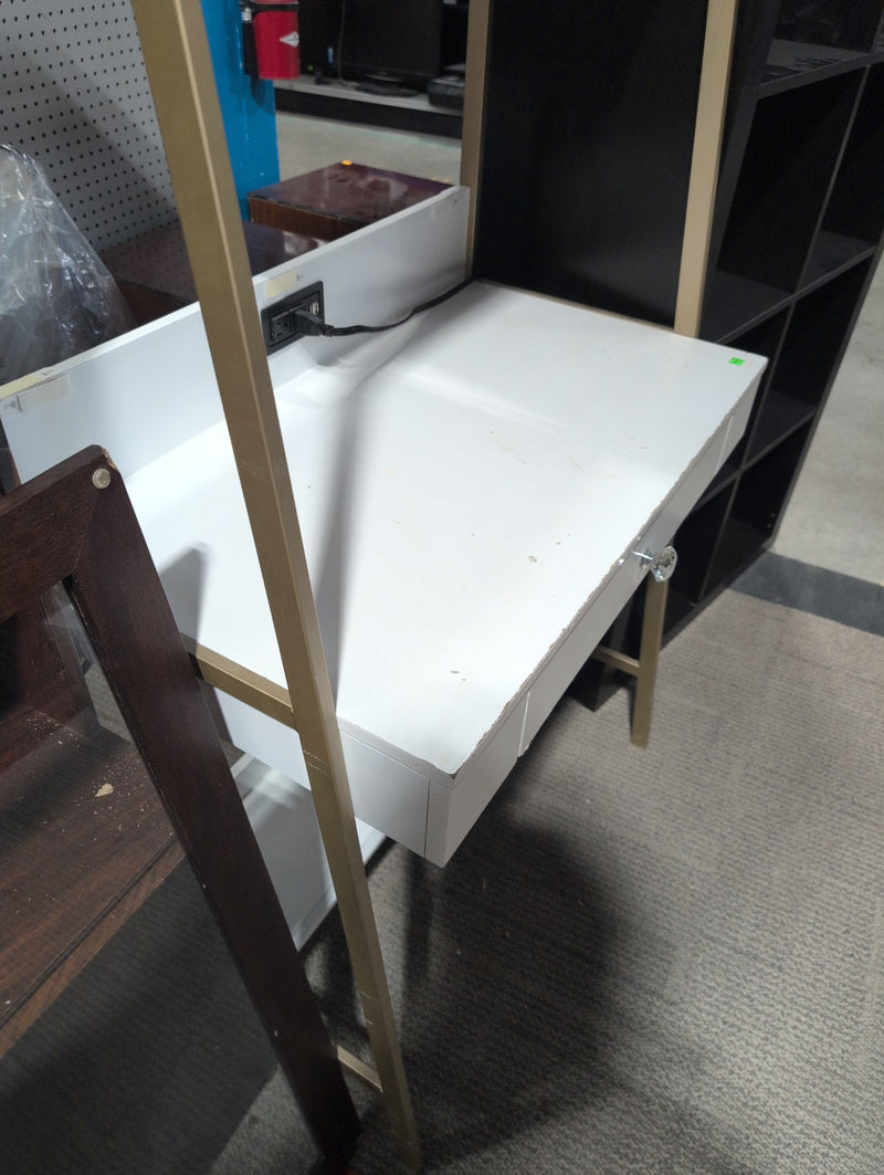 White and Gold Desk with Power Output and Storage