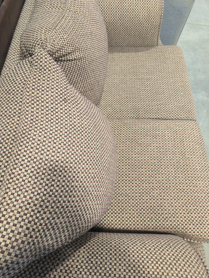 Beige, Red, and Green Rectangular Patterned Loveseat