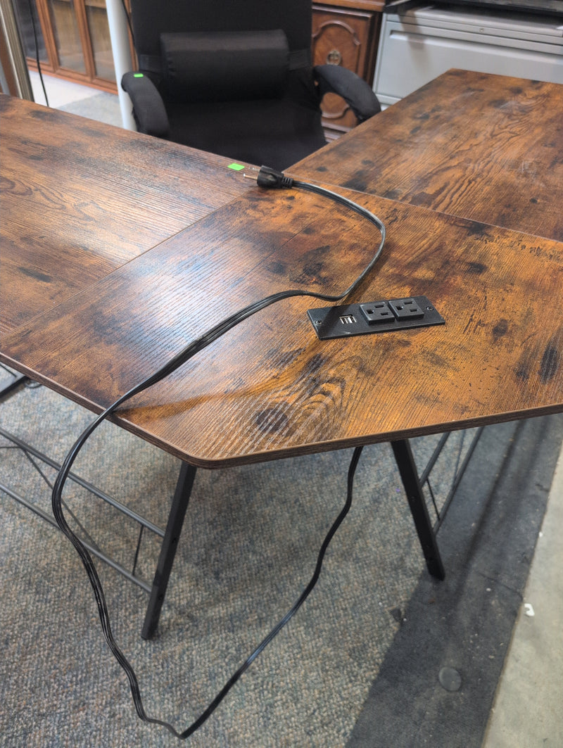 Corner Desk with Power Outlets,  USB Connectors, and Pull Out Keyboard Tray