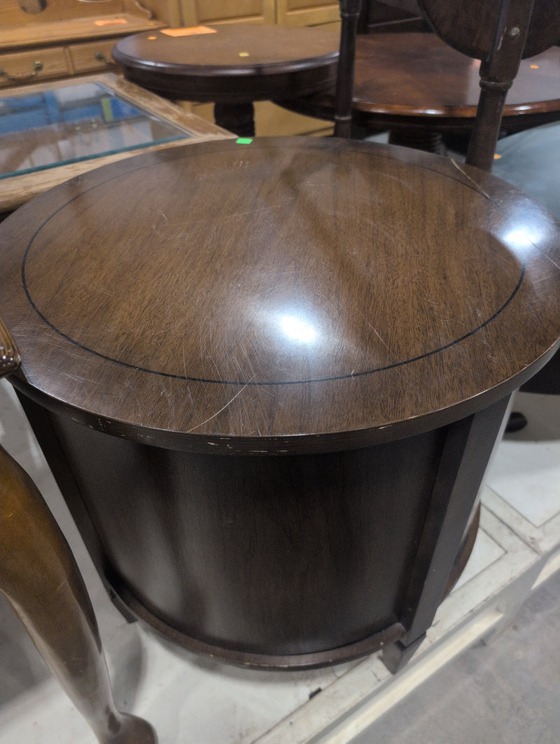 Wooden Circular Side Table with Large Storage Compartment