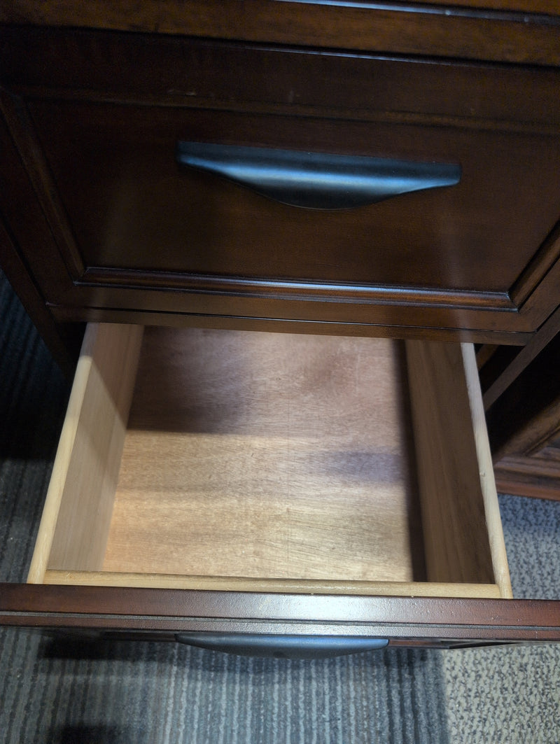 Reddish Brown Desk with Drawers, Shelf, and footrest