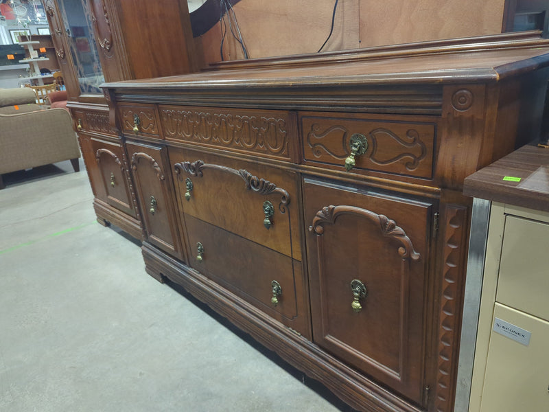 Antique Wooden Sideboard with Ornate Carved Details