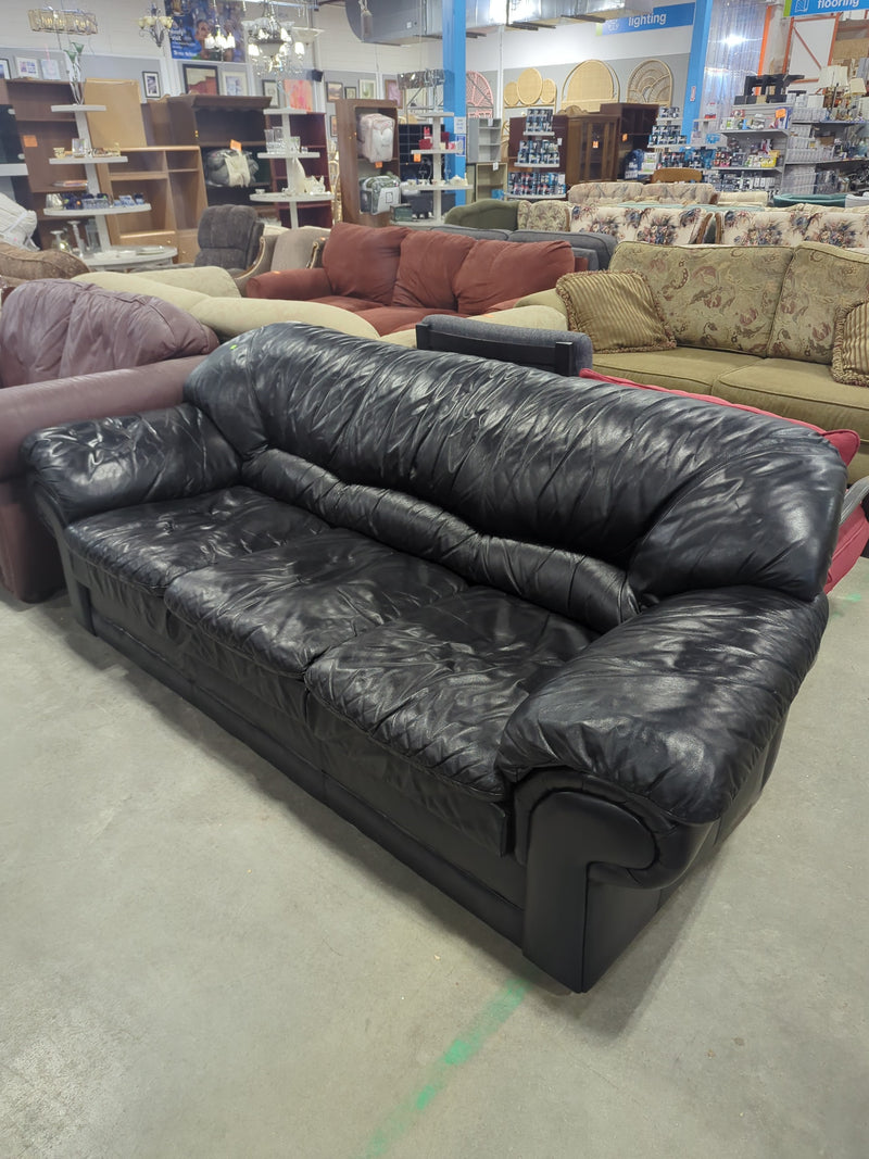 Faux Black Leather 3-Seater Sofa