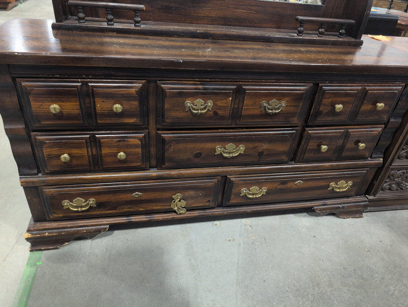 Eight Drawer Dresser with Large Mirrored Hutch and Lights