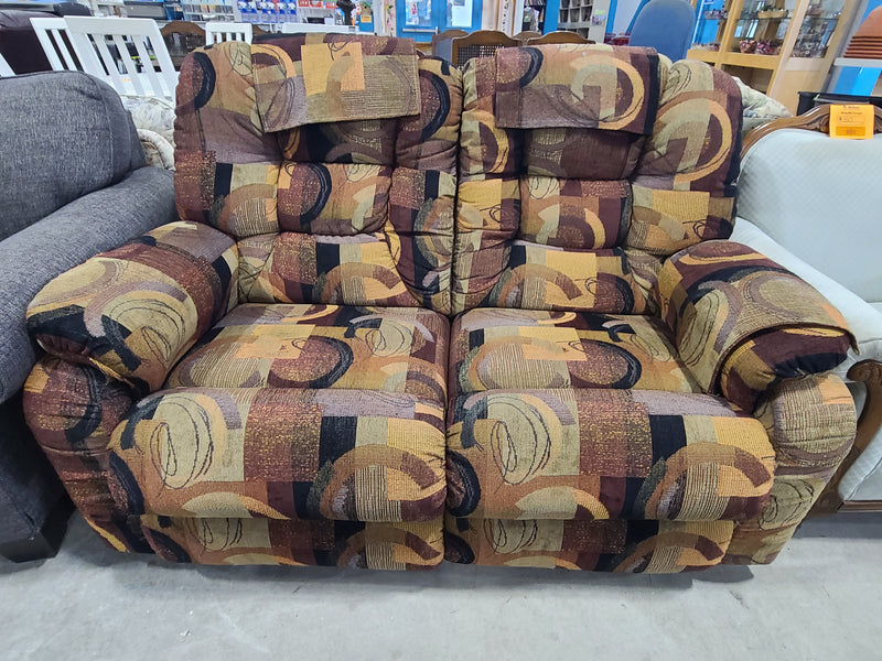 Vintage Abstract Geometric Pattern Reclining Fabric Loveseat