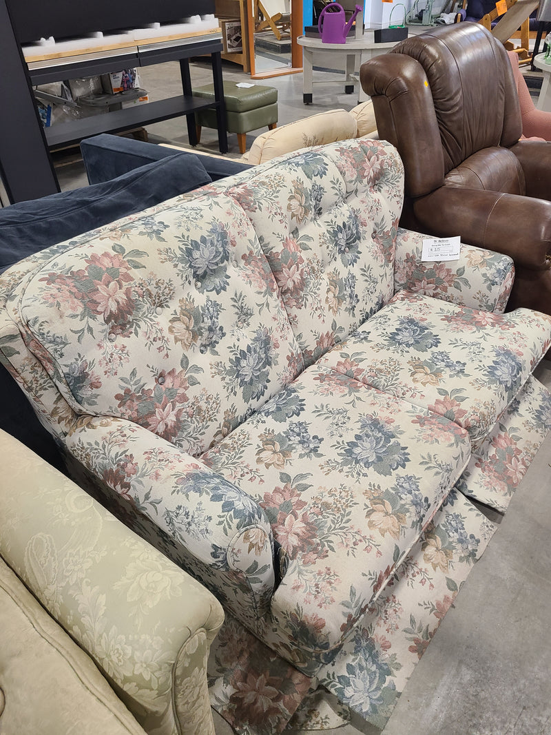 Vintage-Style Floral Fabric Loveseat