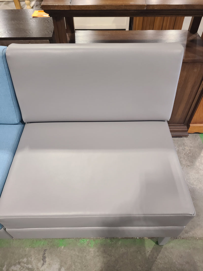 Modern Modular 3-Piece Armless Bench Sofa in Grey Faux Leather & Light Blue Fabric