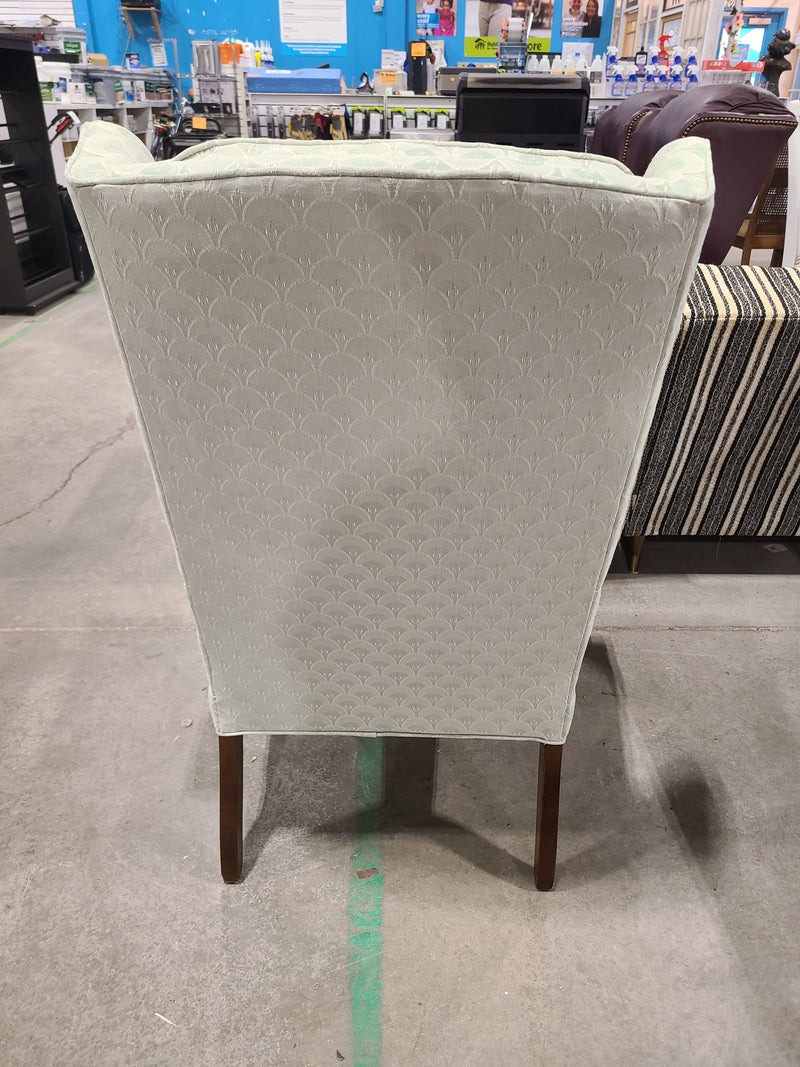 Vintage Light Blue Jacquard Tufted Wingback Armchair