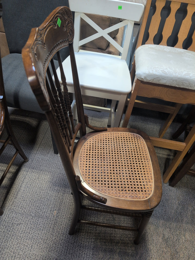 Spindle Back Chair with Cane Seat and Carvings