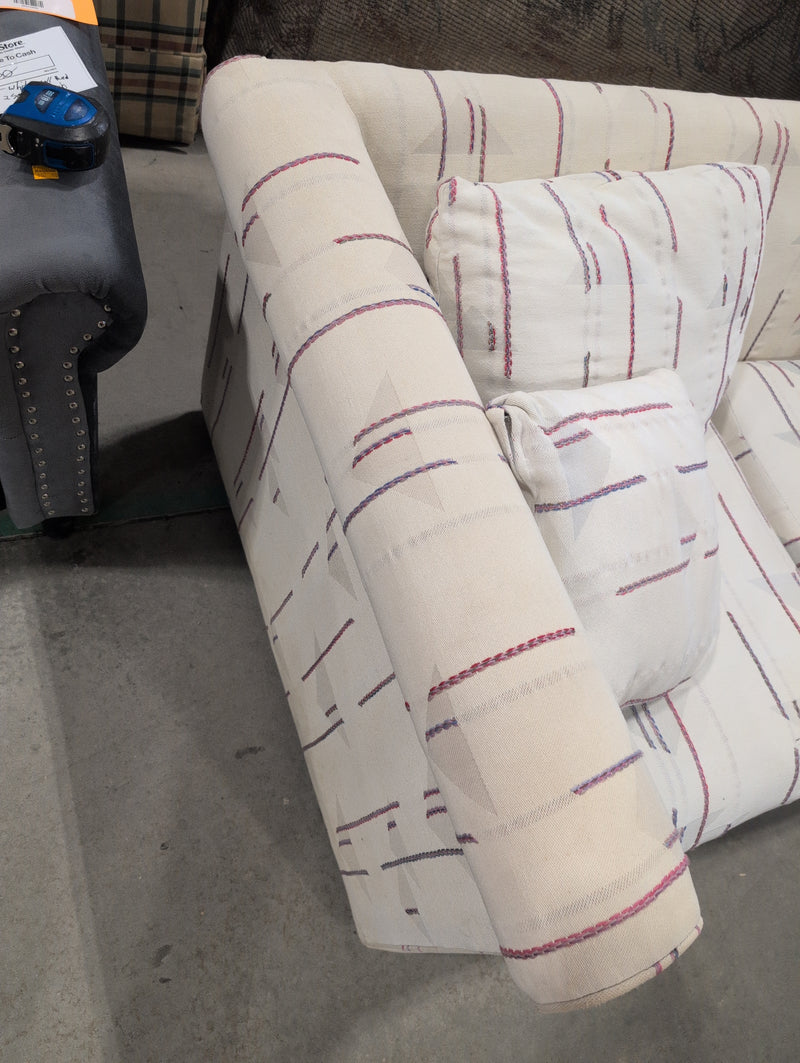 White 2 Seater Sofa with Stripes