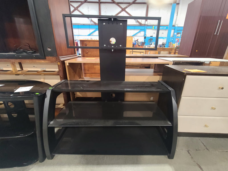 Modern Black 3-Tier Glass TV Stand with Integrated Mount Frame