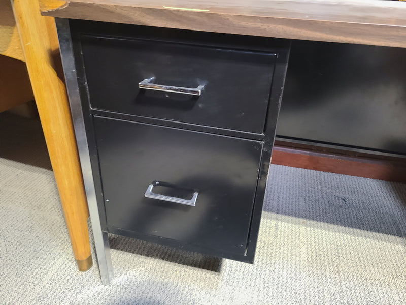 Industrial Steel Double-Pedestal Executive Desk Wood Top & Black Metal Frame