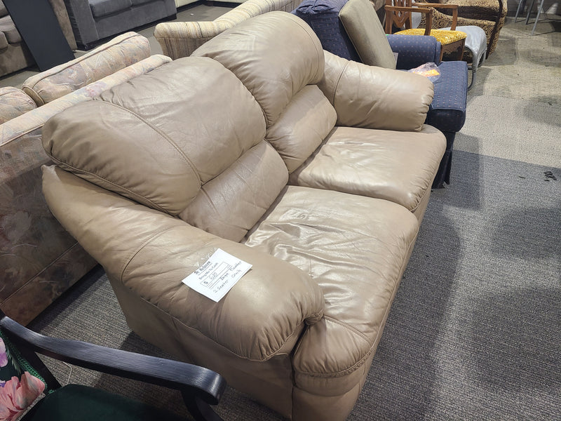 Dufresne Plush Beige Faux Leather Loveseat