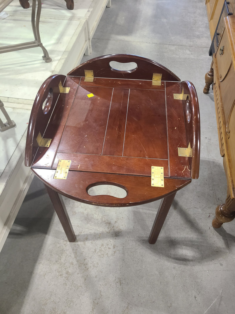 Vintage Butler’s Tray Style Round Side Table with Folding Drop Leaves