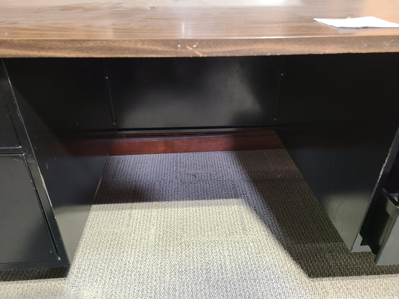 Industrial Steel Double-Pedestal Executive Desk Wood Top & Black Metal Frame