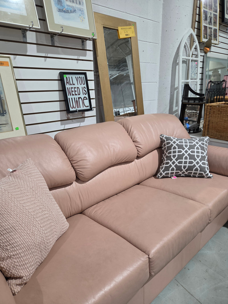 Vintage Dusty Pink Leather 3-Seater Sofa
