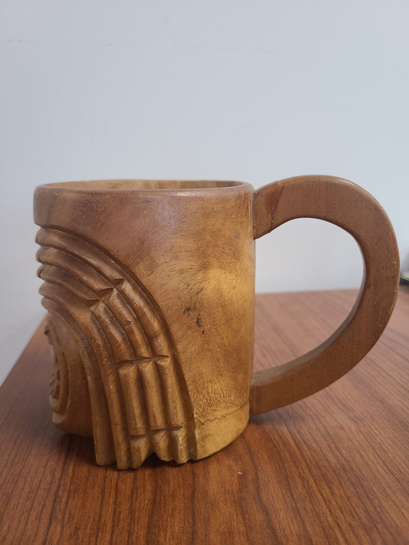 Vintage Hand-Carved Wooden Tiki Pair Mug Set