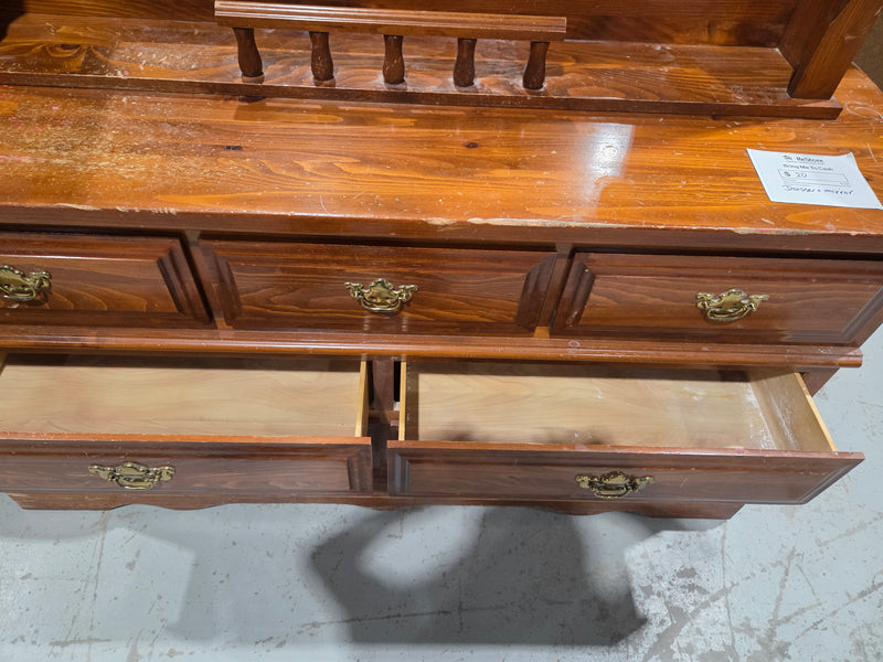 Rustic Colonial-Style Wooden Dresser with Mirror Hutch