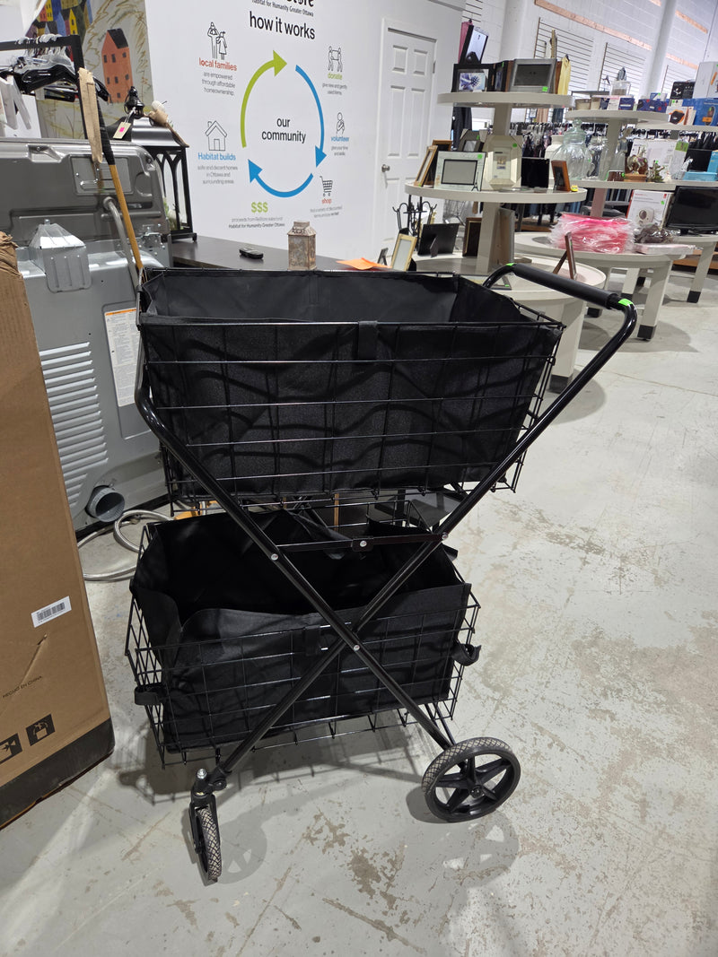 Two-Tier Folding Metal Rolling Utility Cart