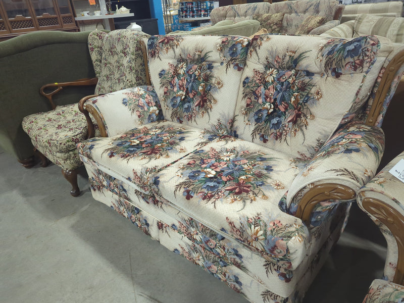Red and Blue Floral Loveseat Sofa