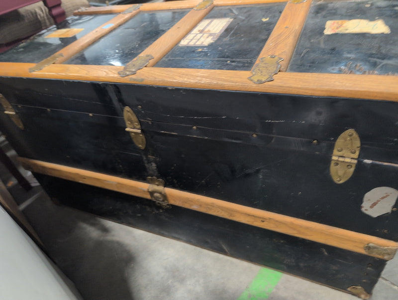 Blue and Brown Storage Chest with Red-Patterned Interior