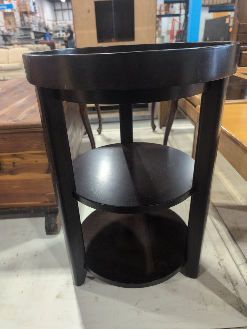 Dark Brown Round Side Table with Two Shelves
