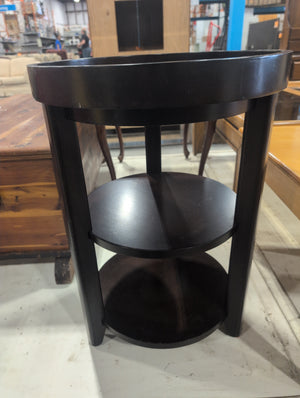 Dark Brown Round Side Table with Two Shelves