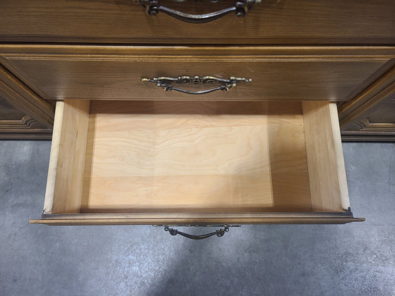 Vintage Oak Large Two-Piece China Cabinet & Buffet Credenza