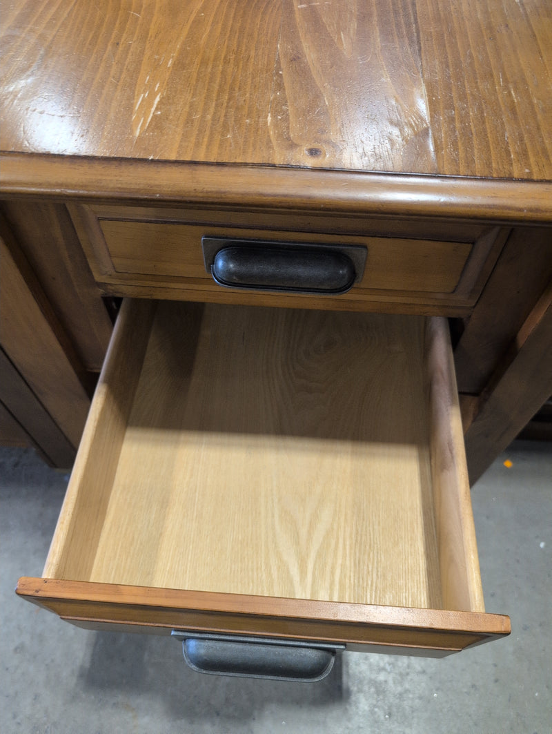 Square Light Brown Side Table with 2 Drawers