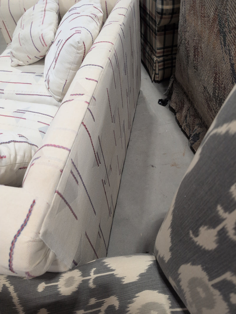 White 2 Seater Sofa with Stripes