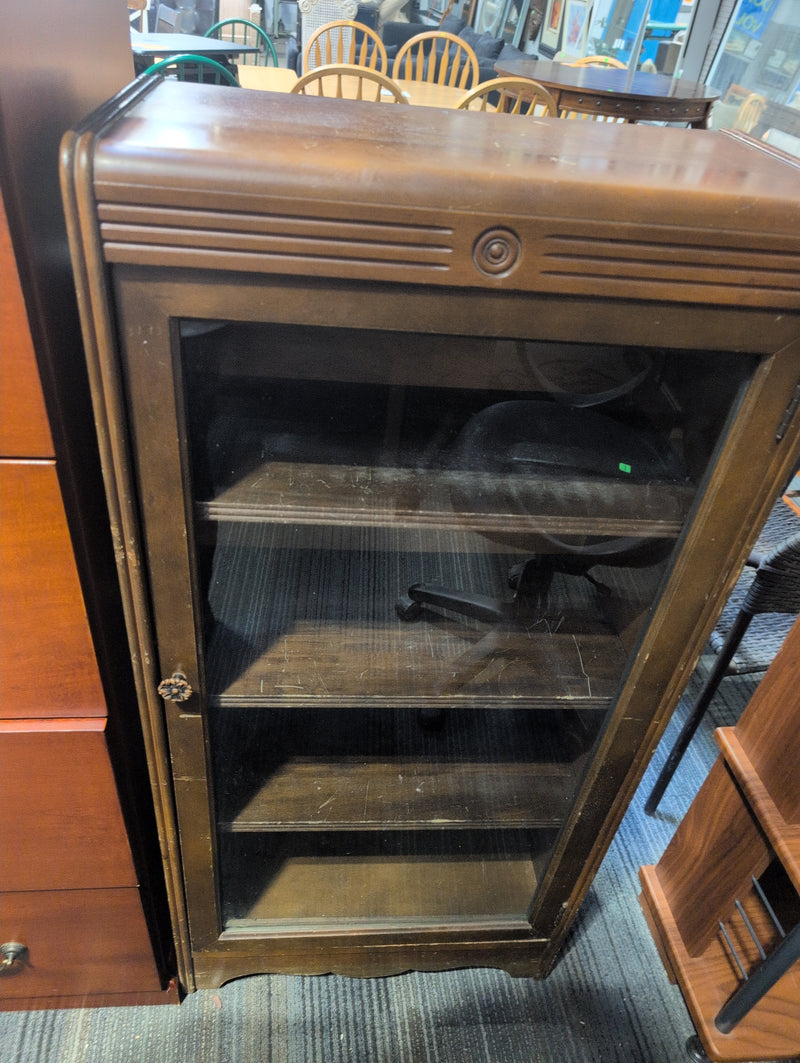 Wooden Shelves with Large Glass Windowed Door