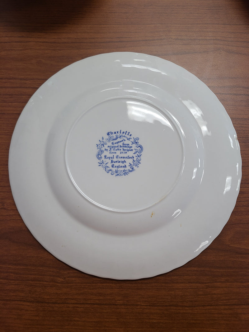 Vintage Royal Crownford Burleigh "Charlotte" Blue & White 14-Piece Dinnerware Set