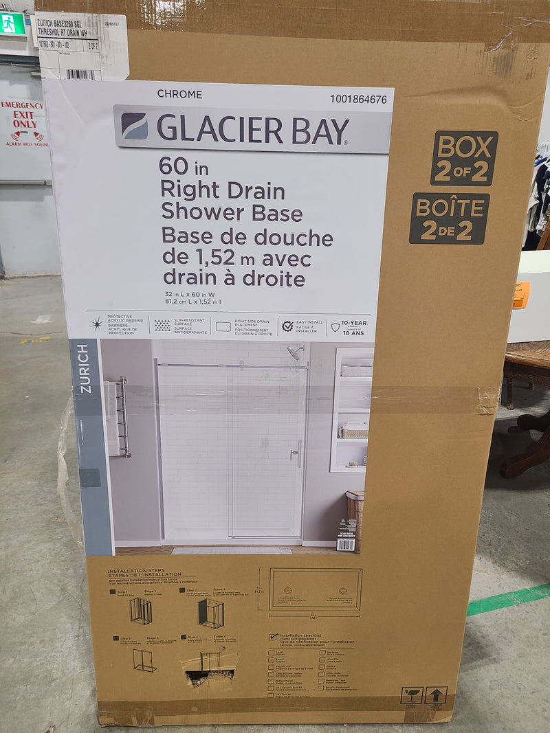 Glacier Bay Zurich 60 in. x 32 in. Single Threshold Right Drain Shower Base in White