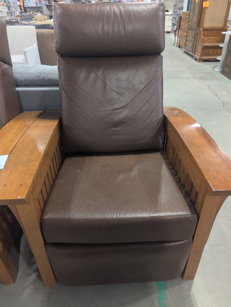 Custom Built Modern Wooden Recliner with Brown Leather Upholstery