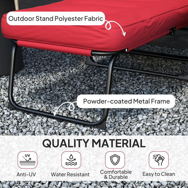 Outsunny Folding Reclining Lounge Chair with Cushion & Footrest in Red