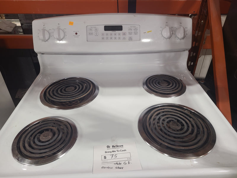 Classic White GE Electric Range with Storage Drawer