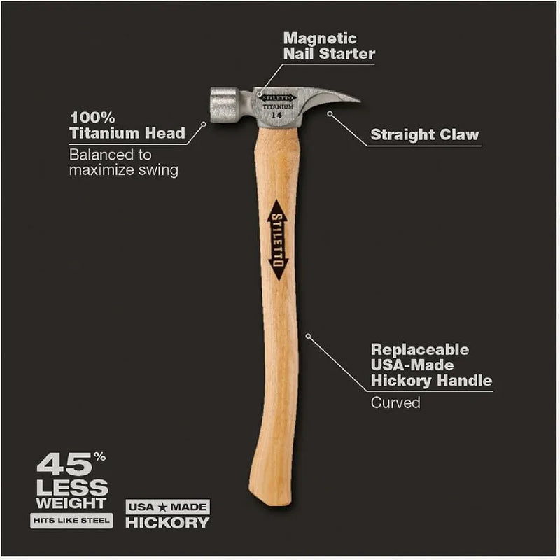 Stiletto Titanium Hammer with Curved Hickory Handle