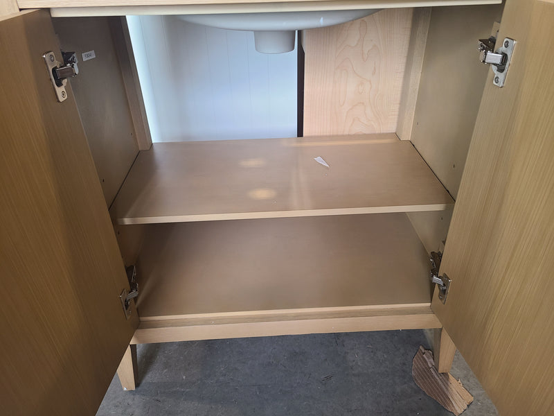 30" Fluted Light Oak Bathroom Vanity with Integrated Ceramic Sink Top