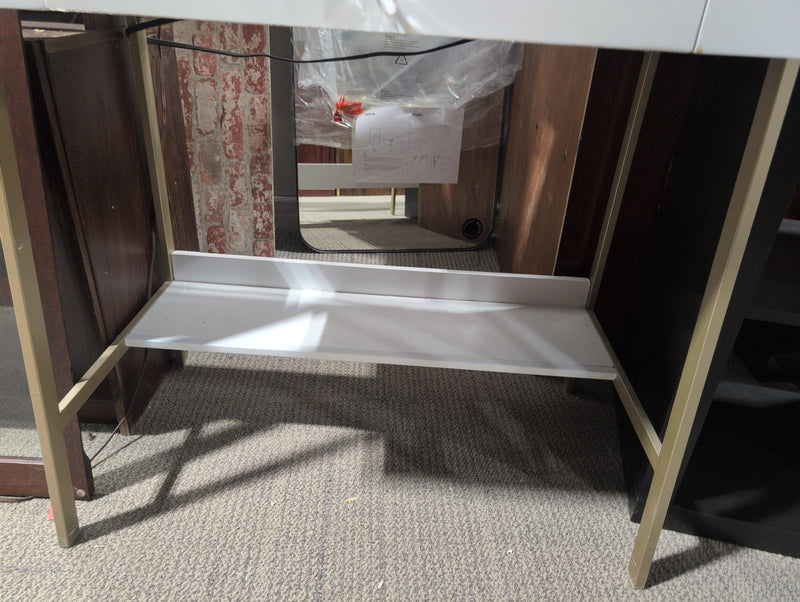 White and Gold Desk with Power Output and Storage
