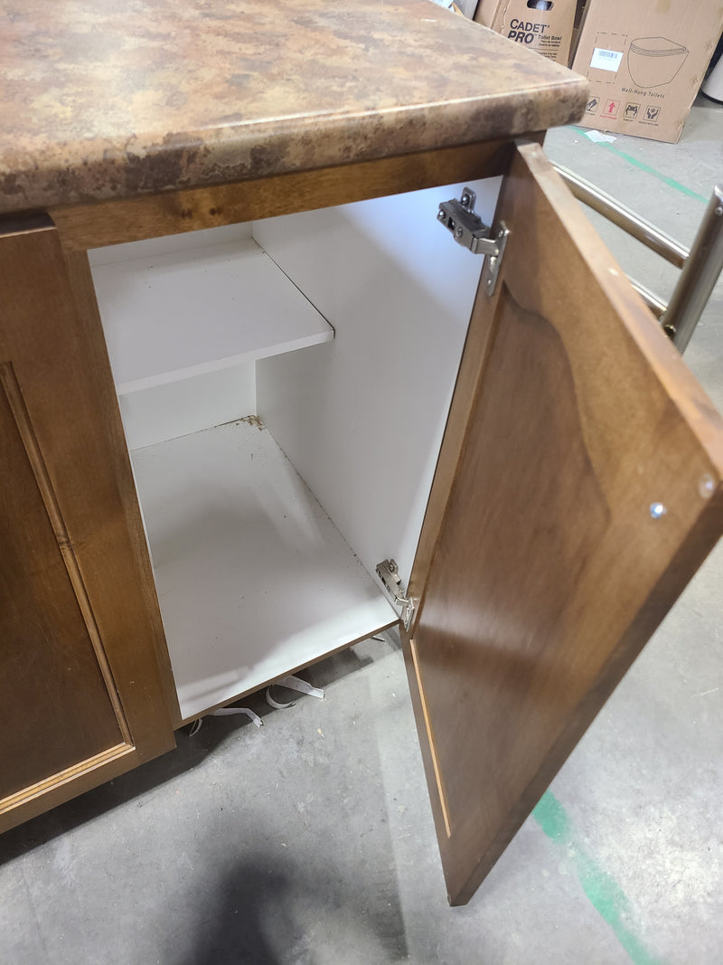 4-Door Wooden Bathroom Vanity with Laminate Countertop in Brown