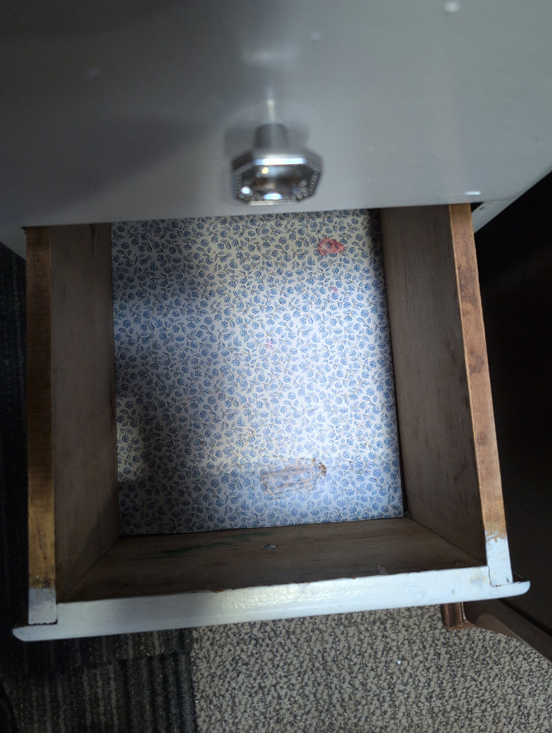 White and Blue 7 Drawer Desk with Floral Designs