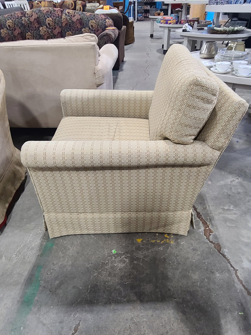 Beige Textured Geometric-Patterned Armchair with Dress Skirt